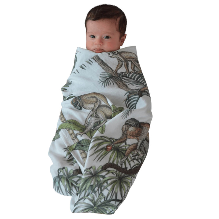 Baby Wrapped in the Monkey Swaddle by The Swaddle Society