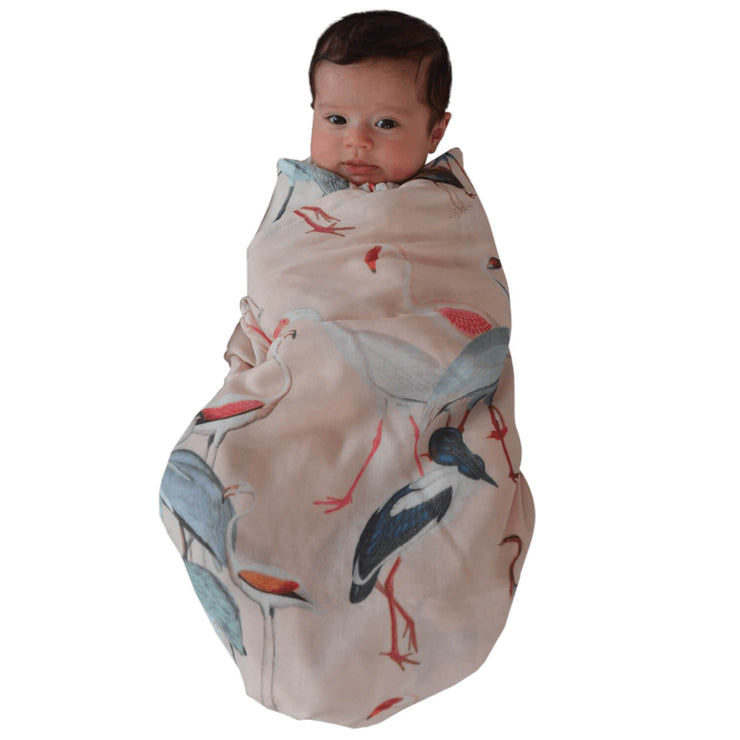 Baby Wrapped in the Stork Swaddle by The Swaddle Society